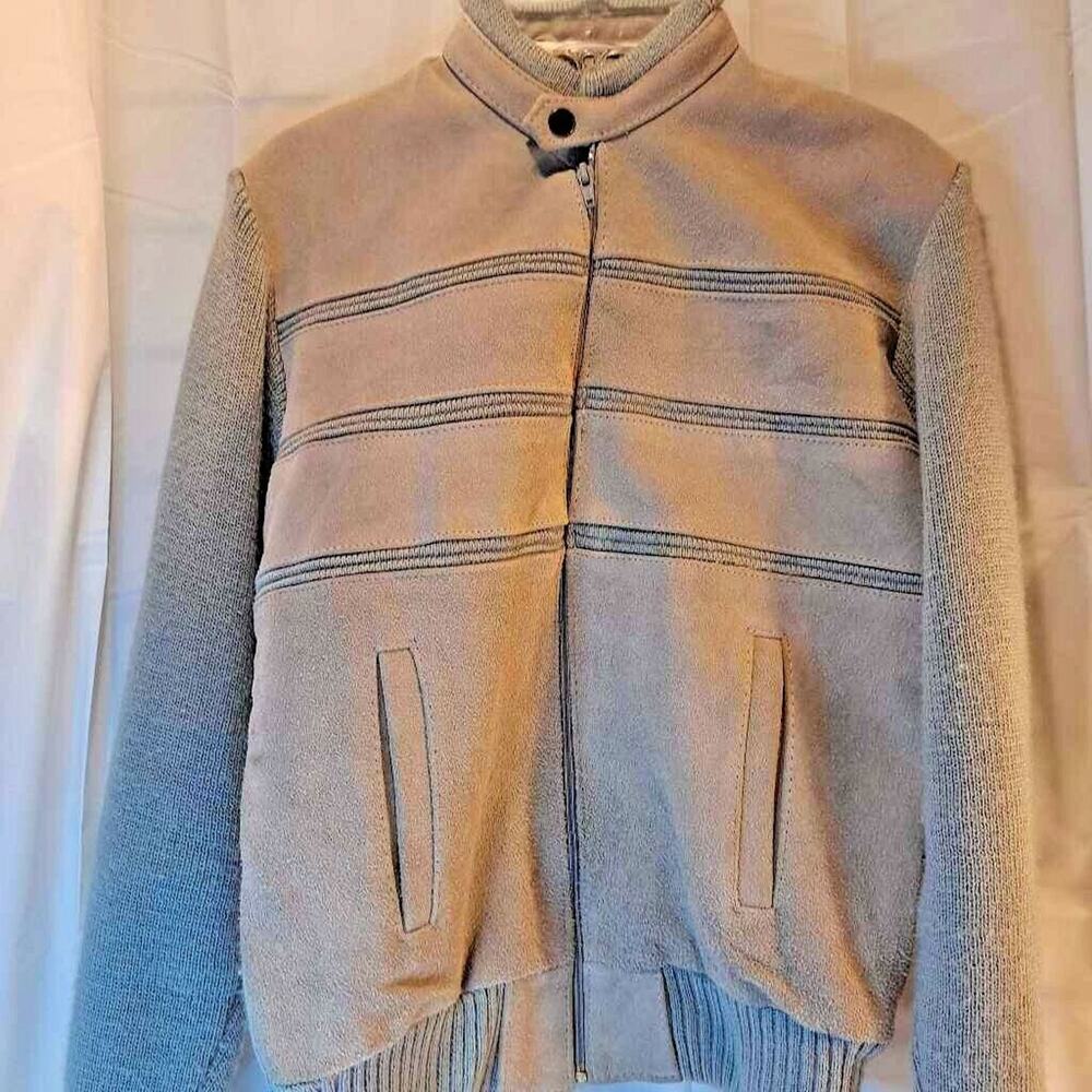 Bronzini Men's Sweater Jacket Gray Mock Neck Pocket Full Zip Lined Ribbed Hem S